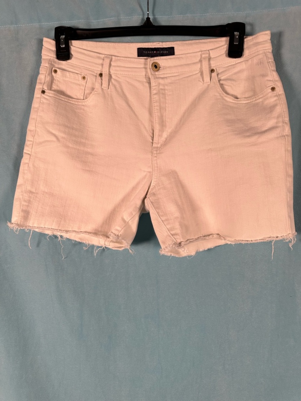 Tommy Hilfiger Light White Frayed Hem Jean Shorts